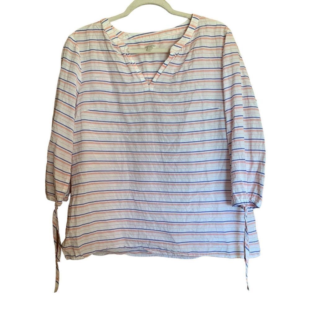 Talbots Shirt Womens Large Multicolor Stripe Cotton Blend Stretch Blouse Ladies